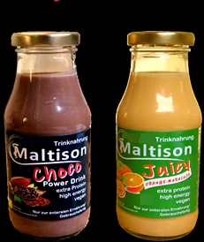 Maltison Choco Power Drink und Juicy Orange-Maracuja in 250-ml-Flaschen
